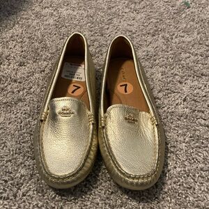 Gold Metallic Coach Amber Driving Moccasins/Loafers